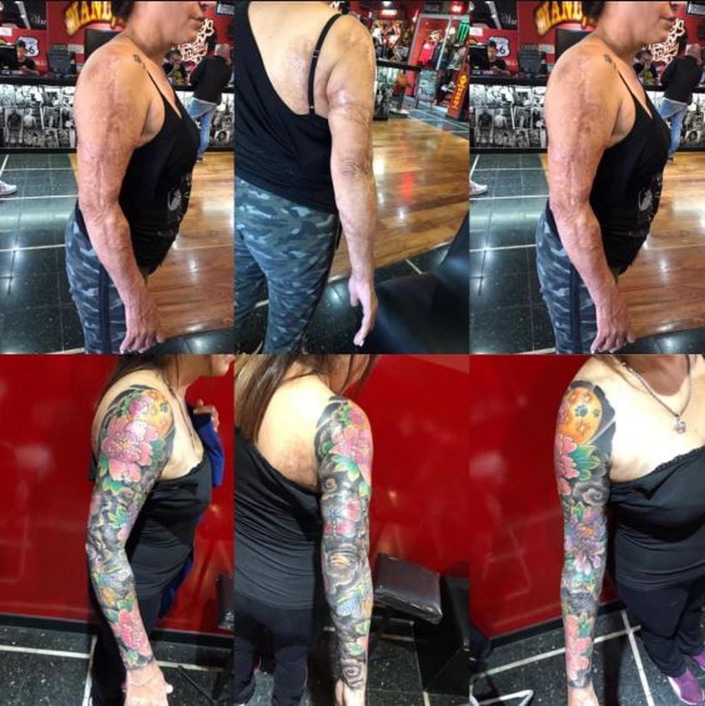 Sufrió quemaduras en ambos brazos, un tatuador se ofreció a taparlas y la transformación fue increíble (Instagram/ mandingatattoo)