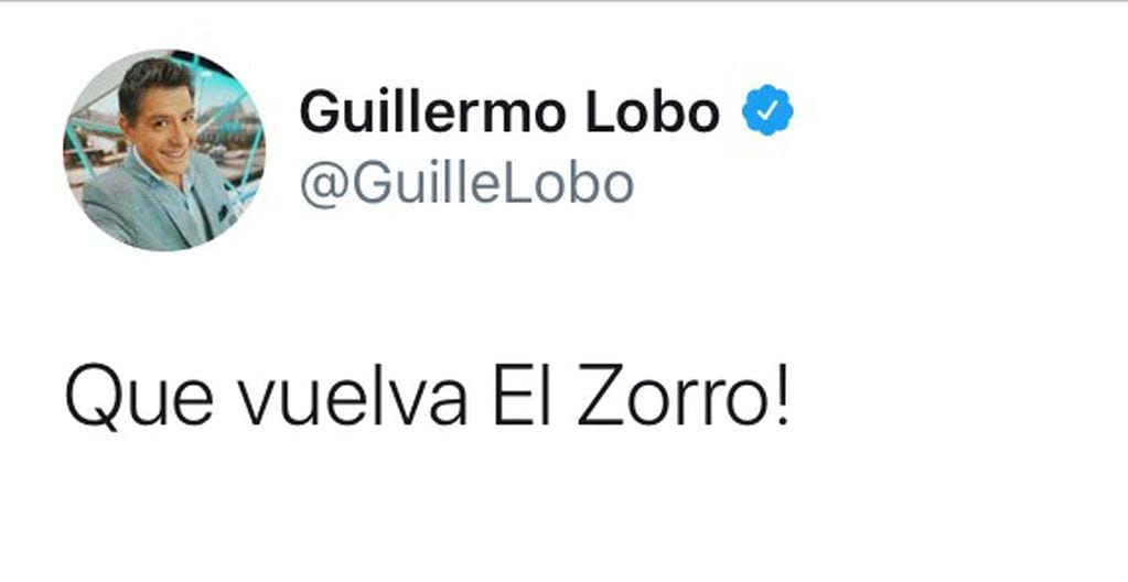 Guillermo Lobo twitteó a favor de que vuelva El Zorro