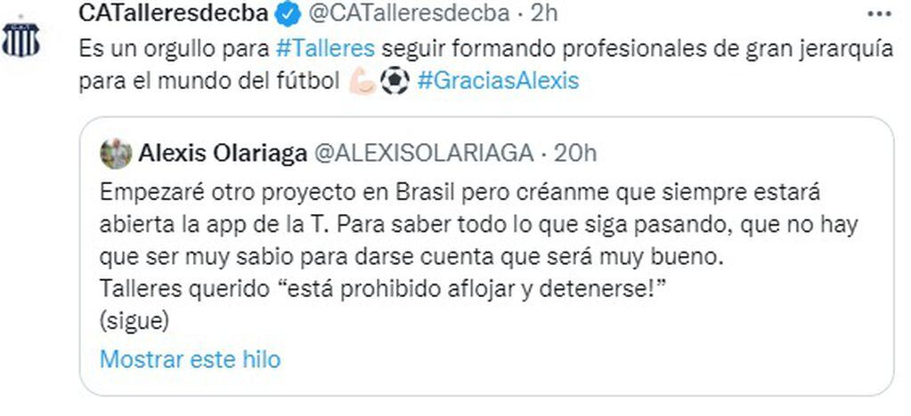 Talleres le dio la despedida a Alexis Olariga, el PF que se va a trabajar a Brasil con el Cacique.