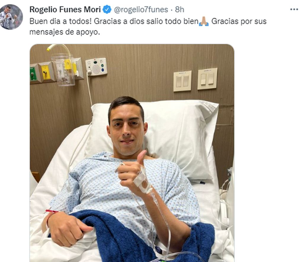 Rogelio Funes Mori se manifestó en las redes sociales luego de ser intervenido en una de sus rodillas.