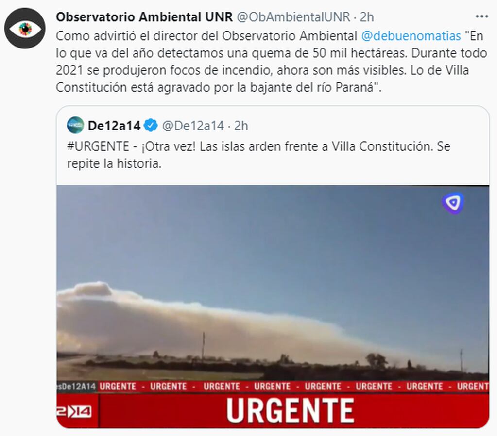 Arden las islas frente a Villa Constitución y el humo se alcanza a ver desde Rosario