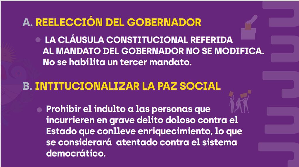 Los puntos que aparecen como piedra angular de la reforma constitucional que propone el oficialismo en Jujuy.