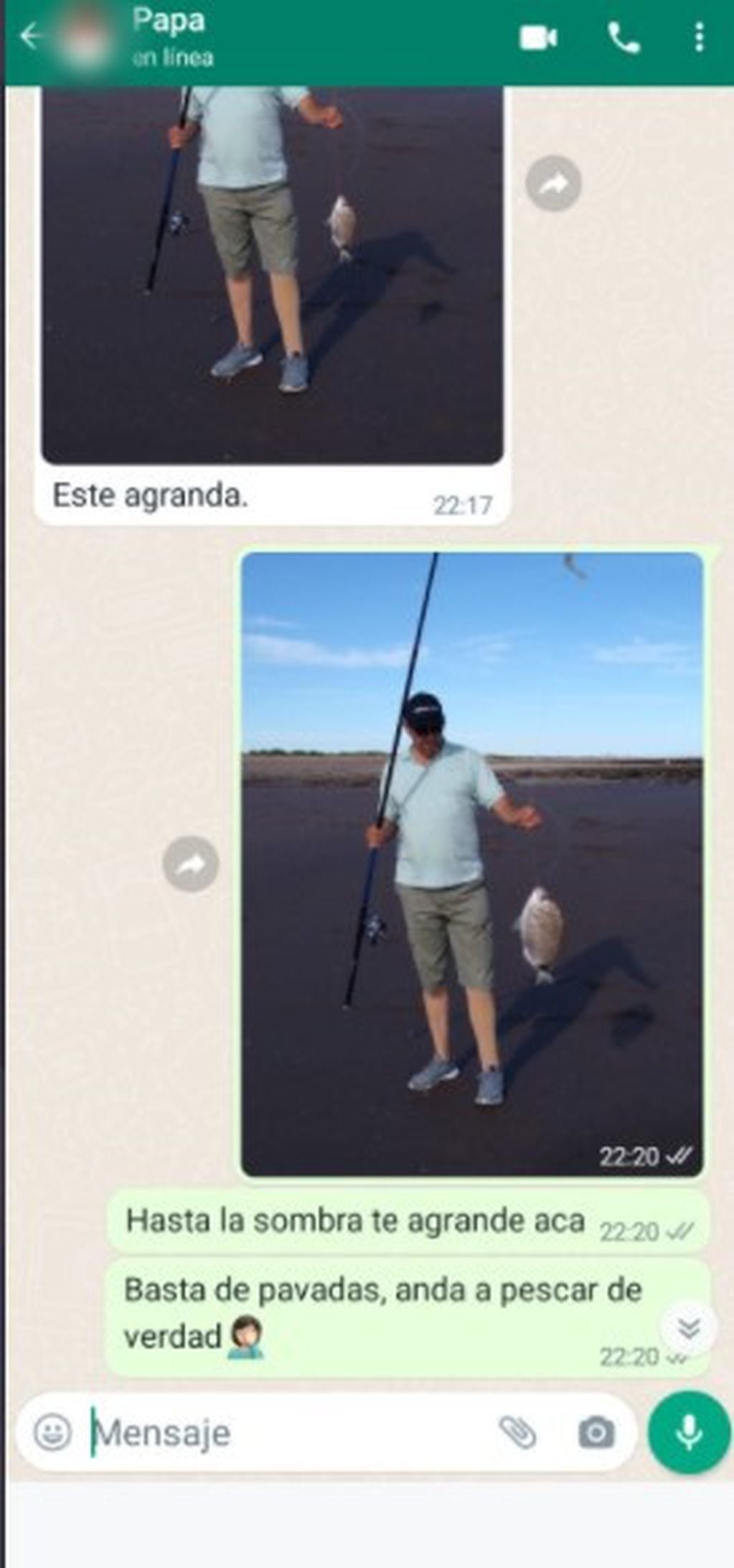 Una tresarroyense se volvió viral por agrandarle los pescados a su papá en las fotos