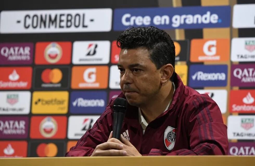 Marcelo Gallardo en conferencia de prensa, previo a la revancha ante Boca por las semifinales de la Copa Libertadores 2019. Twitter/cariverplate