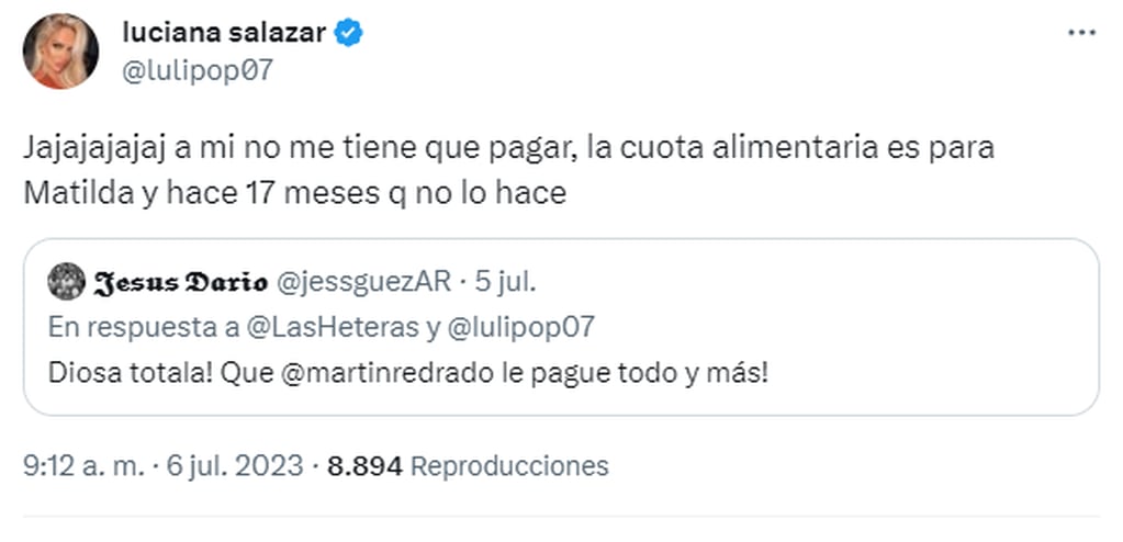 El tweet de Luciana Salazar contra Martín Redrado