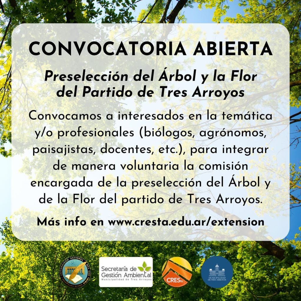 Convocatoria abierta para conformar Comisión para preseleccionar el árbol y la Flor del partido de Tres Arroyos
