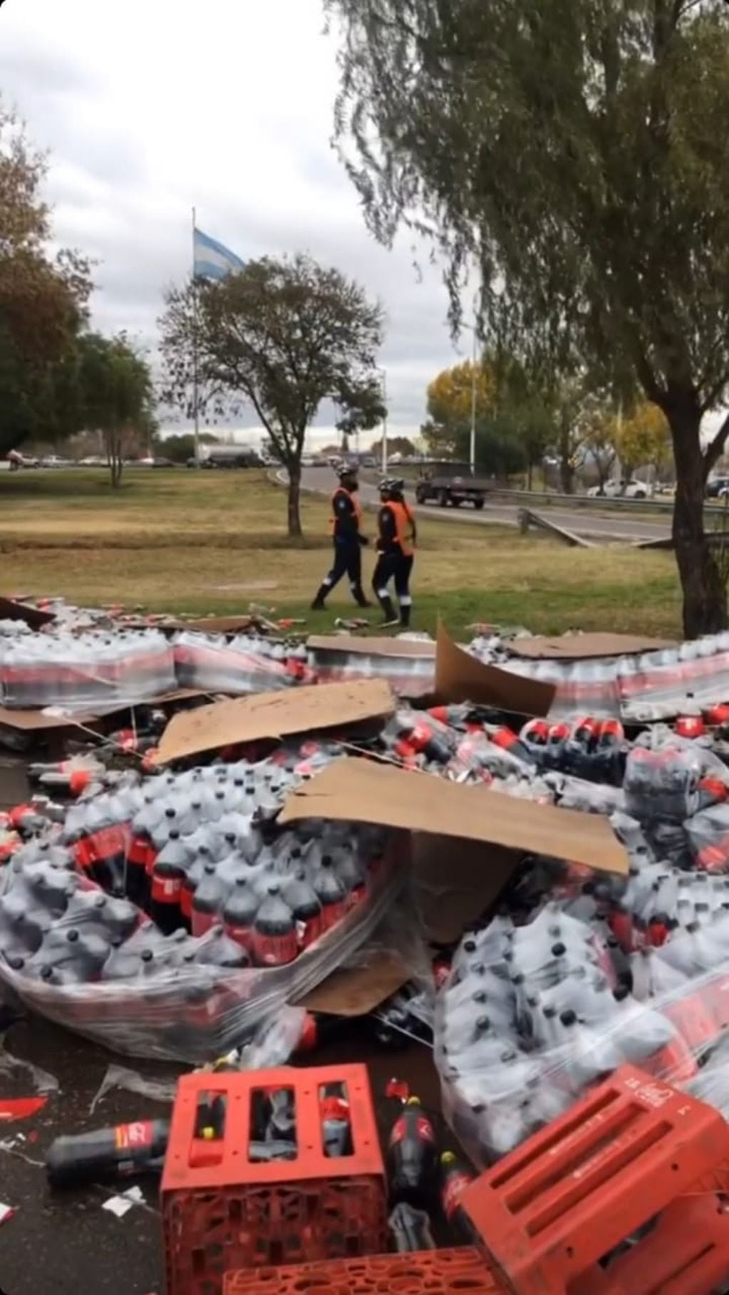 Volcó un camión que trasladaba un cargamento de Coca Cola en el Acceso Sur.