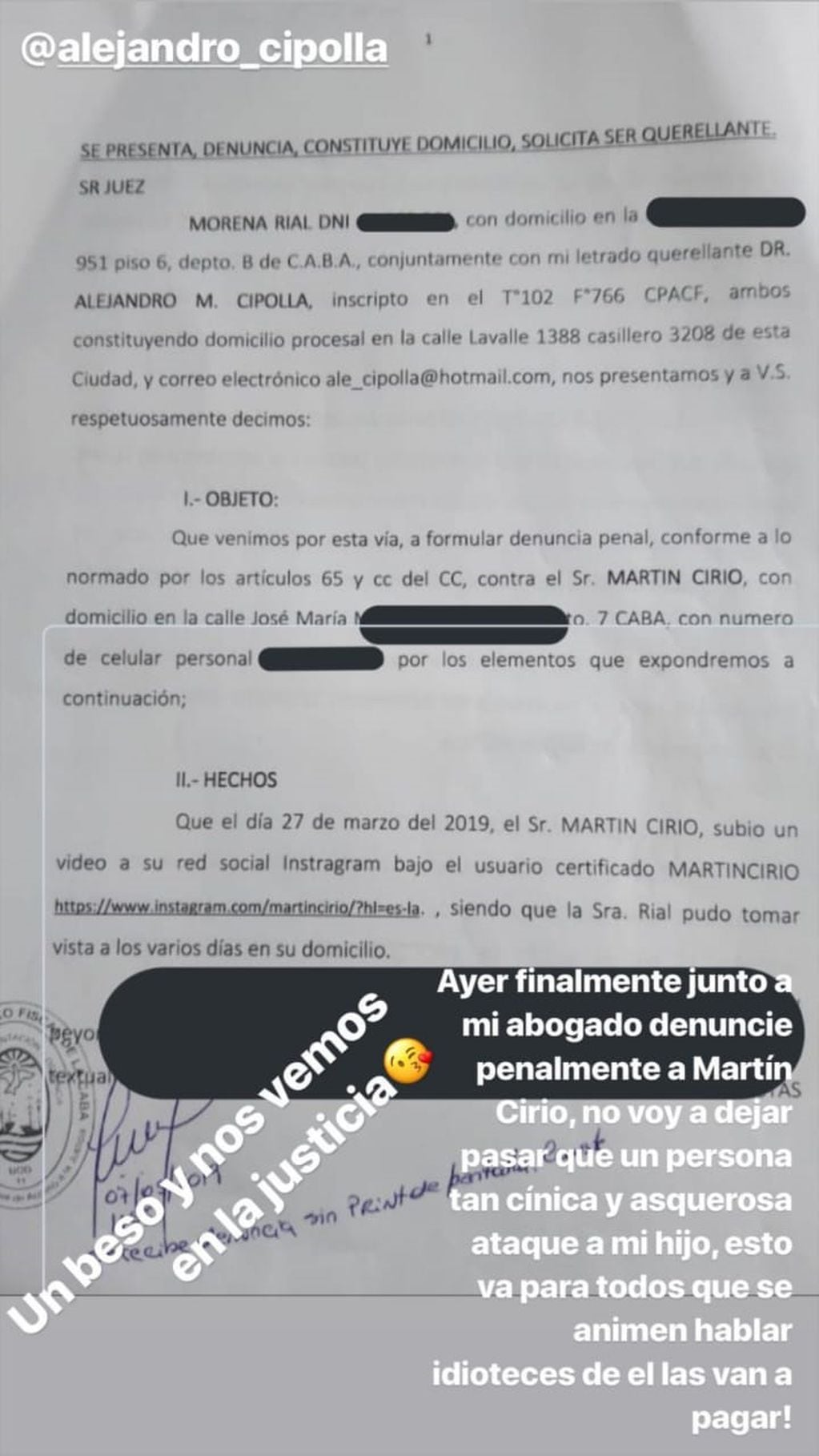 Morena Rial denunció a "La Faraona" por decir que su hijo es "el Mirko del conurbano"