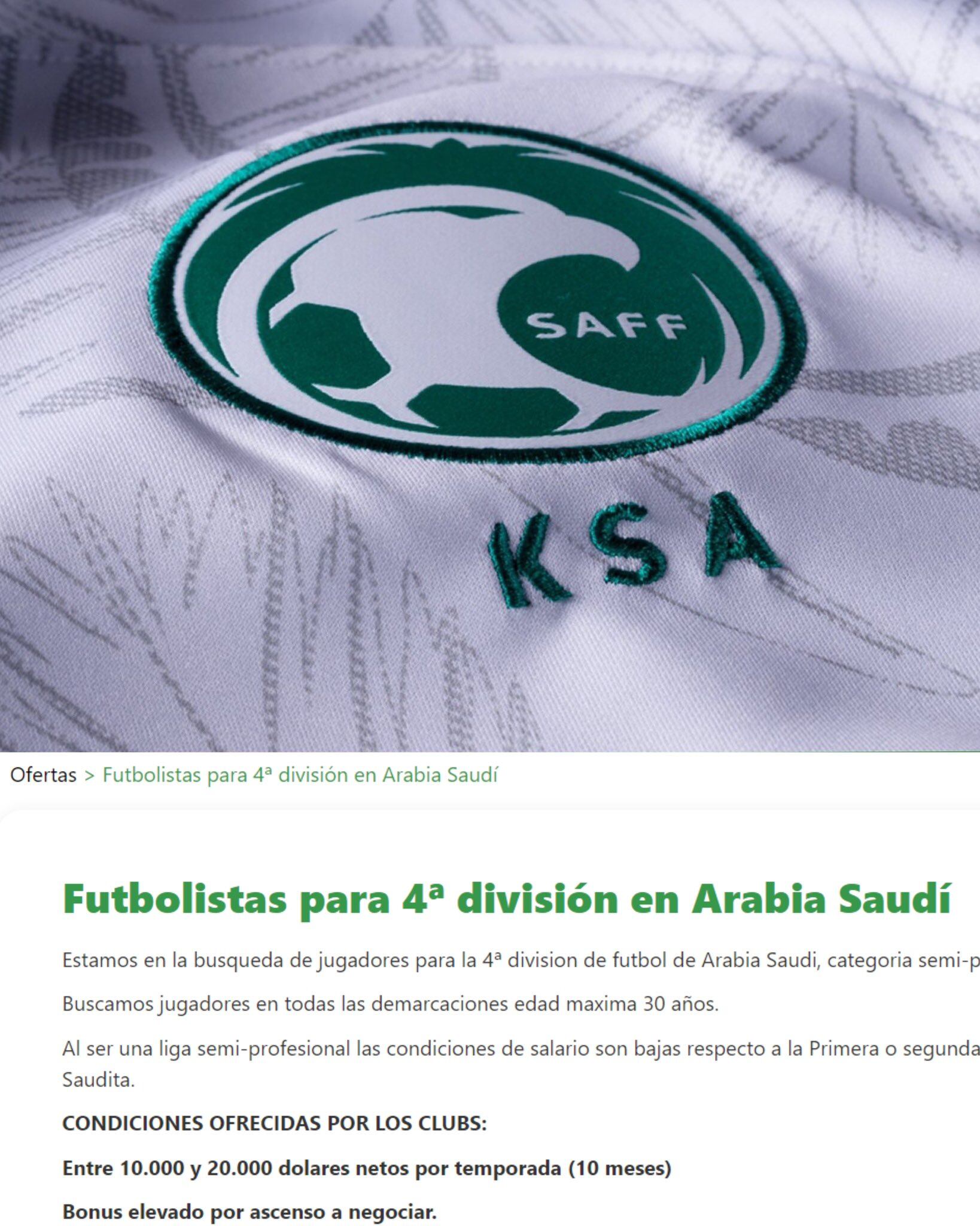Arabia Saudita busca futbolistas para la cuarta división.