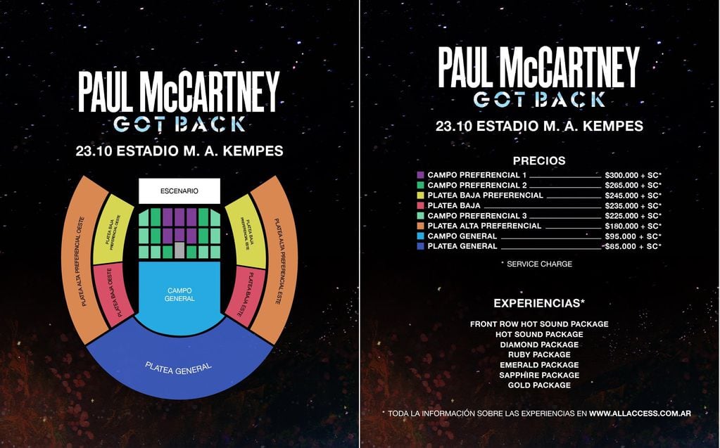 Precios de entradas para Paul McCartney en Córdoba 2024 (DF)