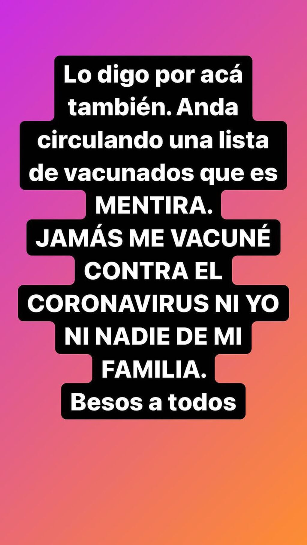 El conductor de ShowMatch aseguró no haberse vacunado a través de Instagram.