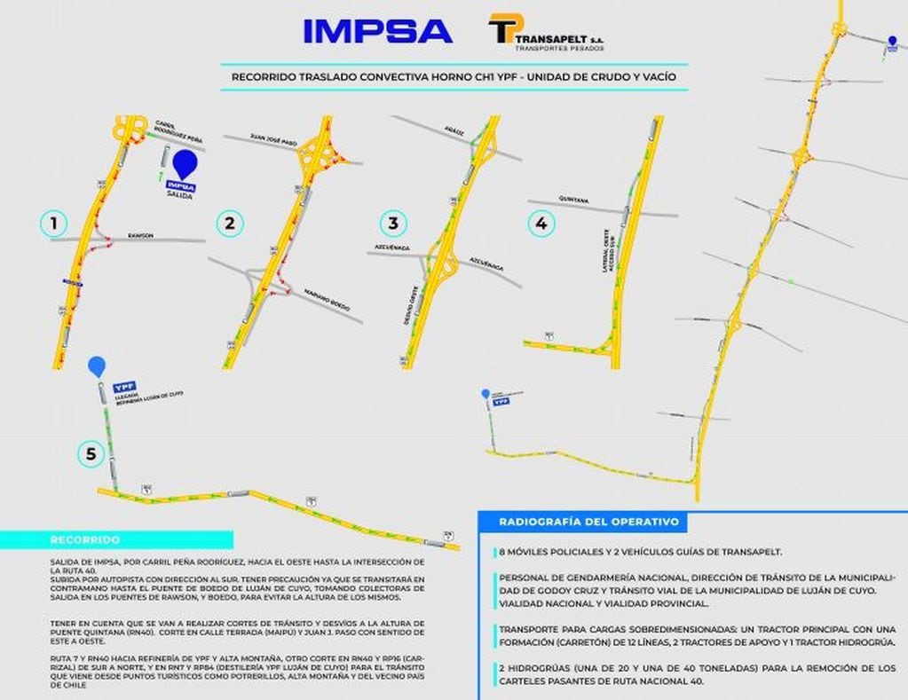 Mapa cortes de calle para traslado de Impsa