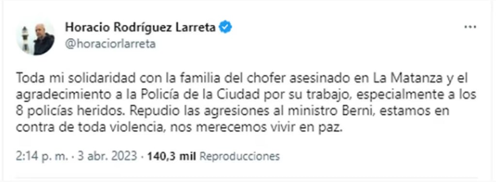 El tuit del jefe de Gobierno de la Ciudad de Buenos Aires.