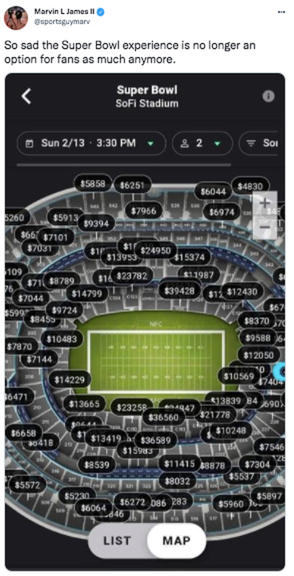 Los precios de las entradas para el Super Bowl más caro de la historia van desde 5 mil hasta 72 mil dólares.