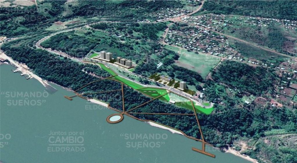 La Costanera y el río Paraná como un atractivo turístico central de Eldorado para 2040. (Arquitectos UBA)