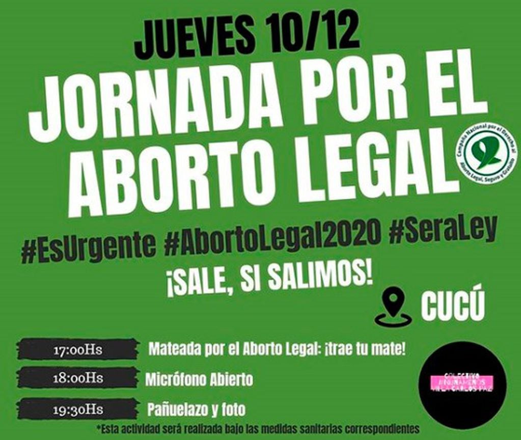 Convocatoria por la legalización del aborto en Carlos Paz