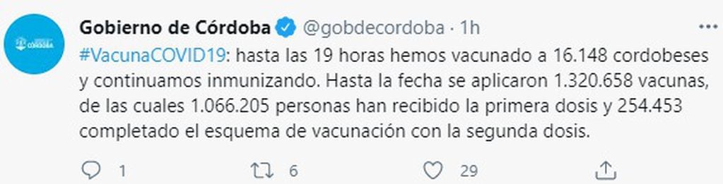 Avanza la campaña de vacunación en Córdoba.