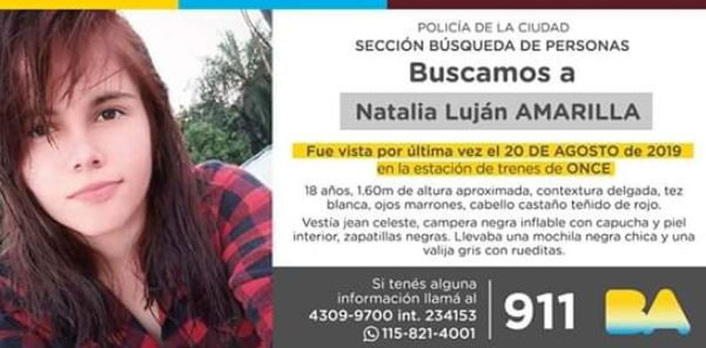 Natalia Luján Amarilla fue vista por última vez en el barrio porteño de Once (Foto: Facebook)