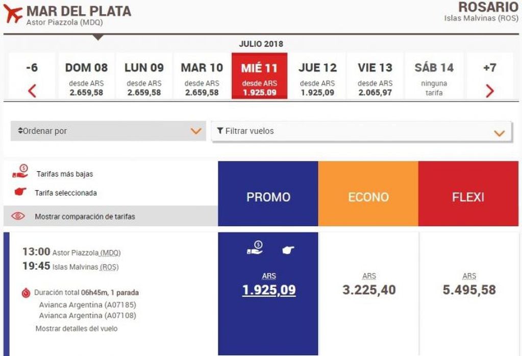 Ofertas en vuelos de Mar del Plata a Rosario. (Avianca)