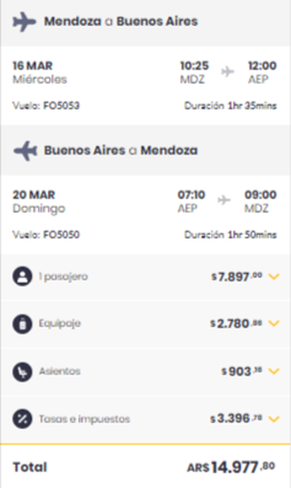 Costos de un pasaje a Buenos Aires