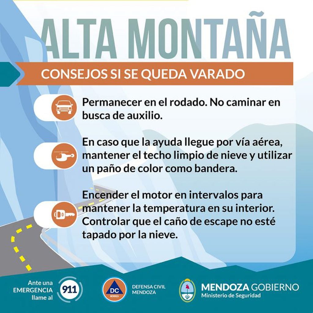 Nevadas en Alta Montaña: recomendaciones de Defensa Civil Mendoza.