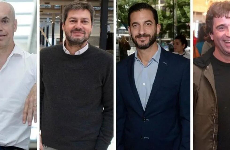 Los cuatro candidatos a Jefe de Gobierno porteño: Horacio Rodríguez Larreta, Matías Lammens, Matías Tombolini y Gabriel Solano. (Clarin)