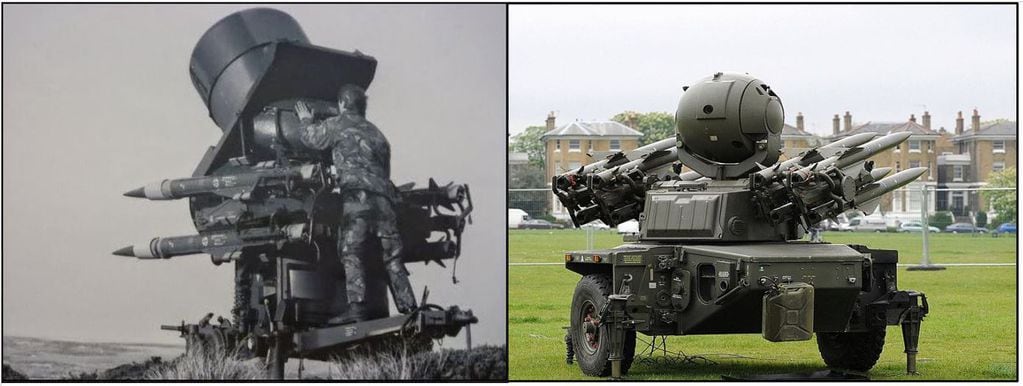Malvinas: El Sistema Rapier dejará de ser operado por los soldados británicos en Malvinas. Izquierda: Batería T del Sistema original - derecha: sistema actual Rapier Field Standard C.