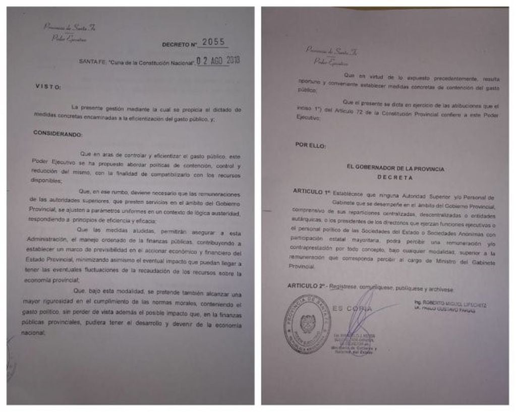 Decreto de Miguel Lifschitz por el tope salarial a funcionarios públicos.