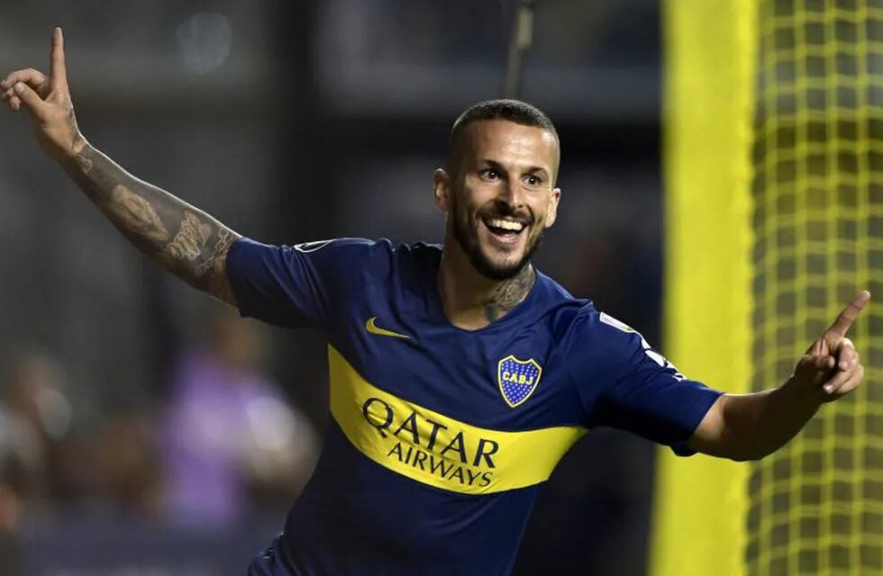 Argentina's Boca Juniors forward Dario Benedetto celebrates after scoring agaisnt Colombia's Deportes Tolima during a Copa Libertadores 2019 group G football match at the \
