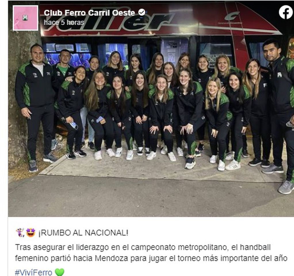 Nacional de Clubes de Handball, el plantel de femenino de Ferro CO ya partió hacia Mendoza.