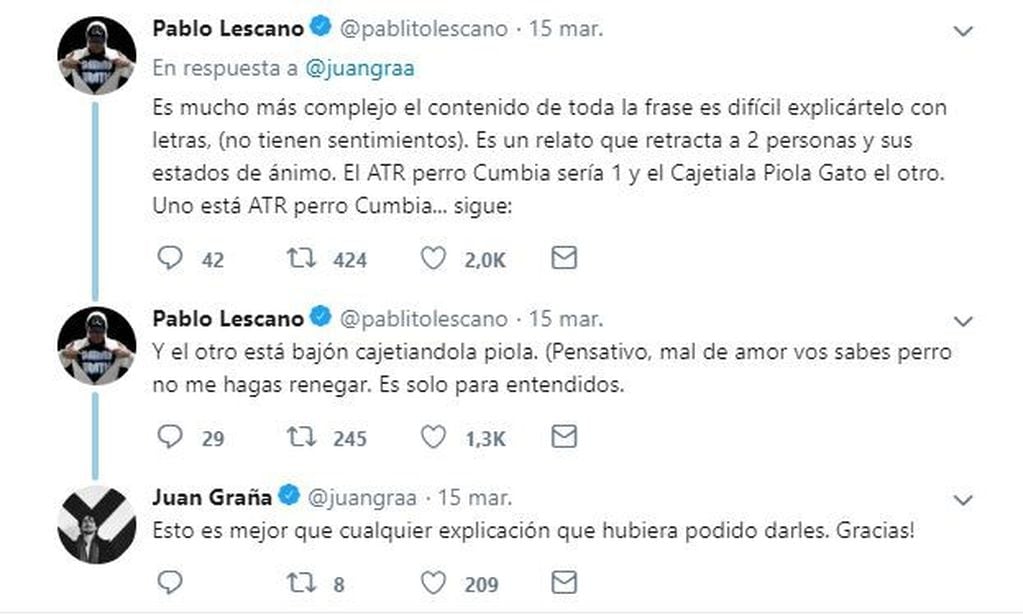 La respuesta de Pablo Lescano. (Captura)