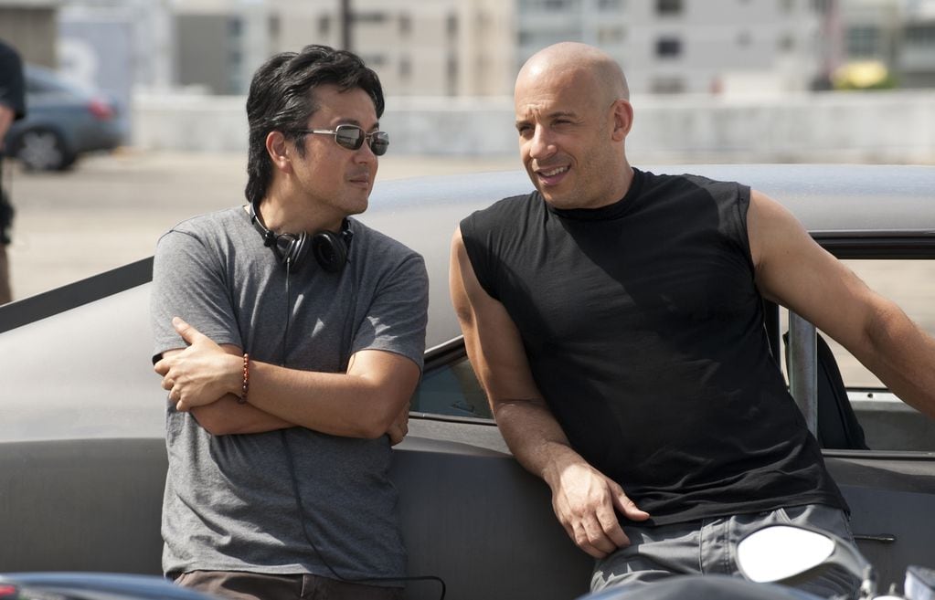 El director Justin Lin junto a Vin Diesel en el rodaje de Rápido y Furioso