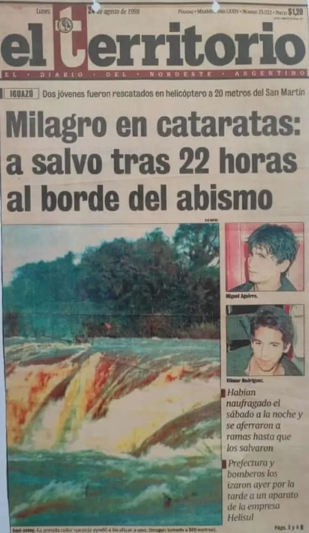 Un día como hoy, hace 25 años, dos jóvenes eran rescatados en Cataratas: el milagro iguazuense.