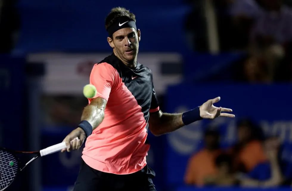 Argentina's Juan Martin Del Potro returns a ball against Germany's Alexander Zverev in their semifinal match at the Mexican Tennis Open in Acapulco, Mexico, Friday, March 2, 2018.(AP Photo/Rebecca Blackwell)