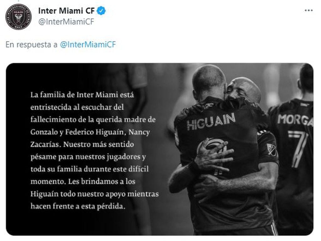 El mensaje de apoyo de Inter Miami.