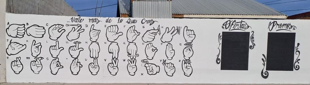 Un kiosco de Comodoro Rivadavia pintó el abecedario de lengua de señas en su local.