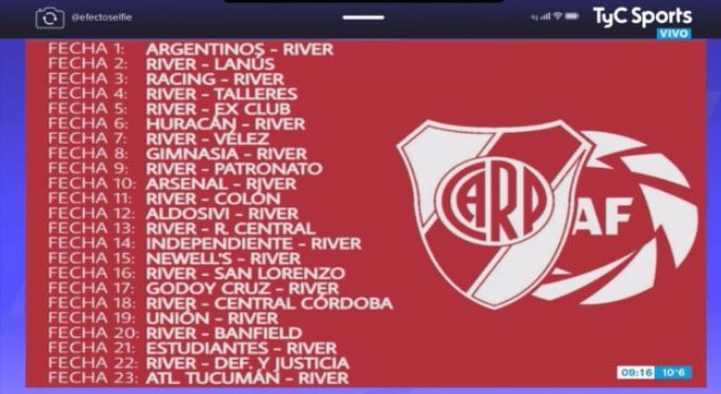 Mostraron en vivo el fixture de River y en lugar de Boca decía "Ex Club" (Foto: captura TV)