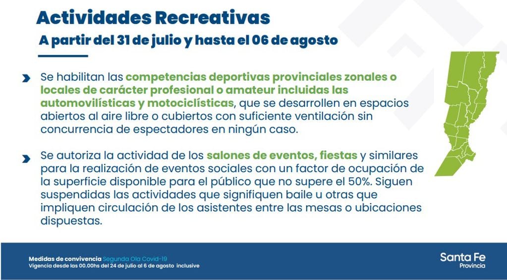 Autorización de actividades recreativas en Santa Fe