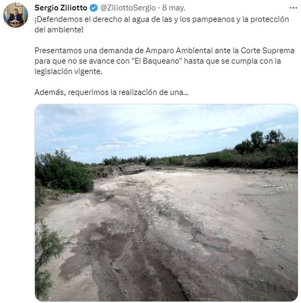 Sergio Ziliotto, presentó una demanda de Amparo Ambiental ante la Corte Suprema para que Mendoza no se avance con "El Baqueano".