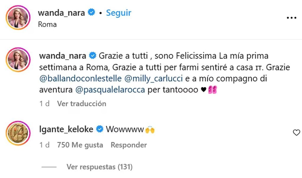 Wanda Nara debutó en el Bailando italiano y L-Gante reaccionó