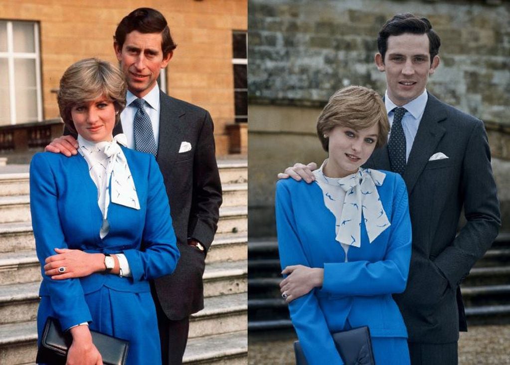 A la izquierda, Lady Di y el príncipe Carlos (Web) A la derecha, Emma Corrin y John O'connor. (Netflix)