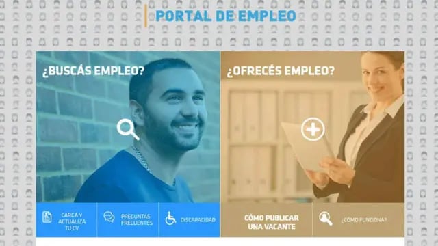 La pantalla dividida del Portal de Empleo, con entradas para quienes buscan y para quienes ofrecen trabajo.