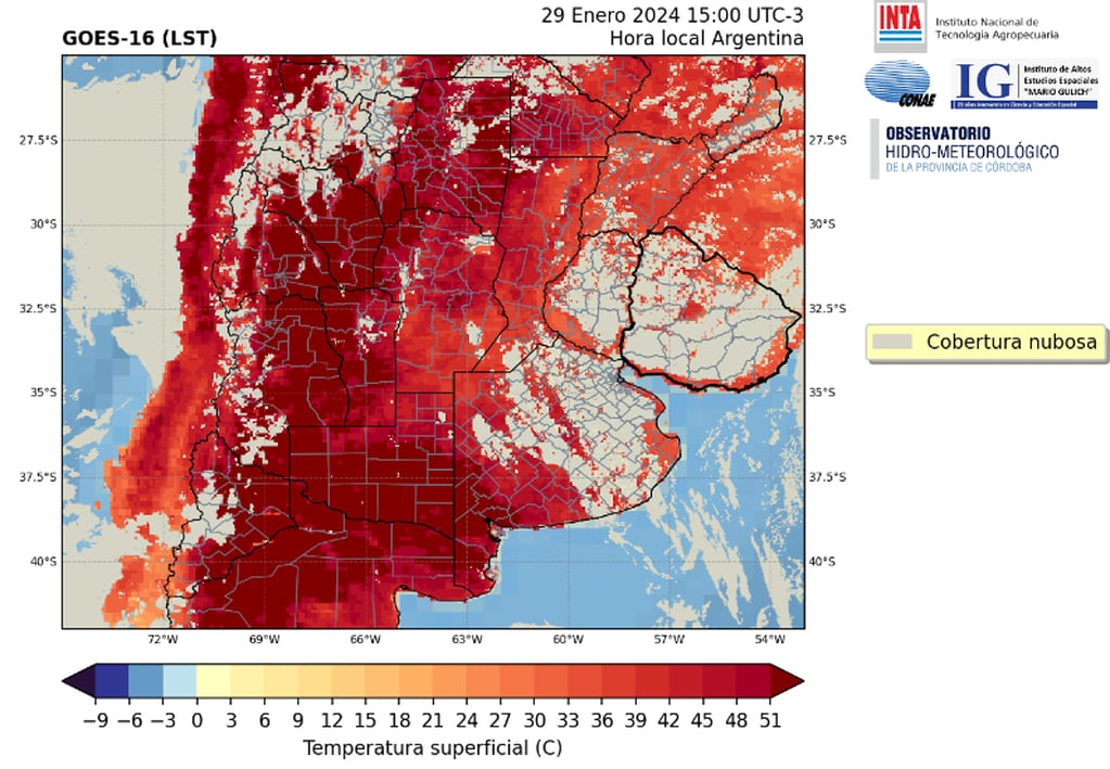 Ola de calor en Córdoba. Las ciudades con las máximas más altas este lunes 29 de enero. (X / @dimarcorafael)