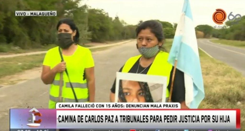Camina desde Carlos Paz a los Tribunales de Córdoba para pedir justicia por su hija. (Foto: captura / video ElDoce.tv).