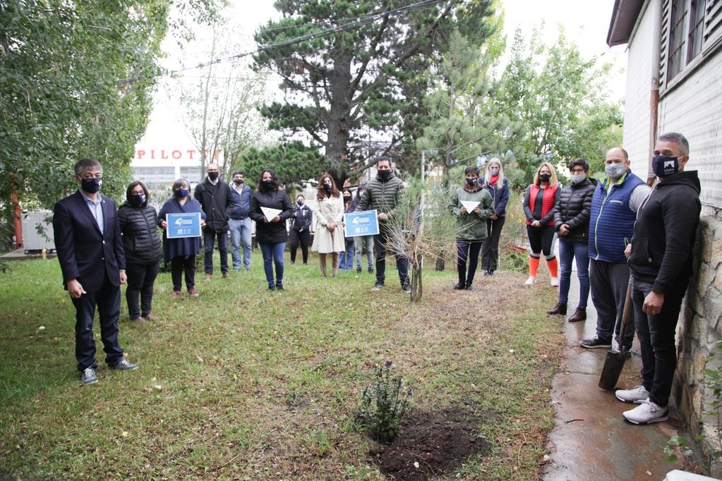 La comunidad docente y no docente participó de la plantación de árboles en el predio del rectorado.