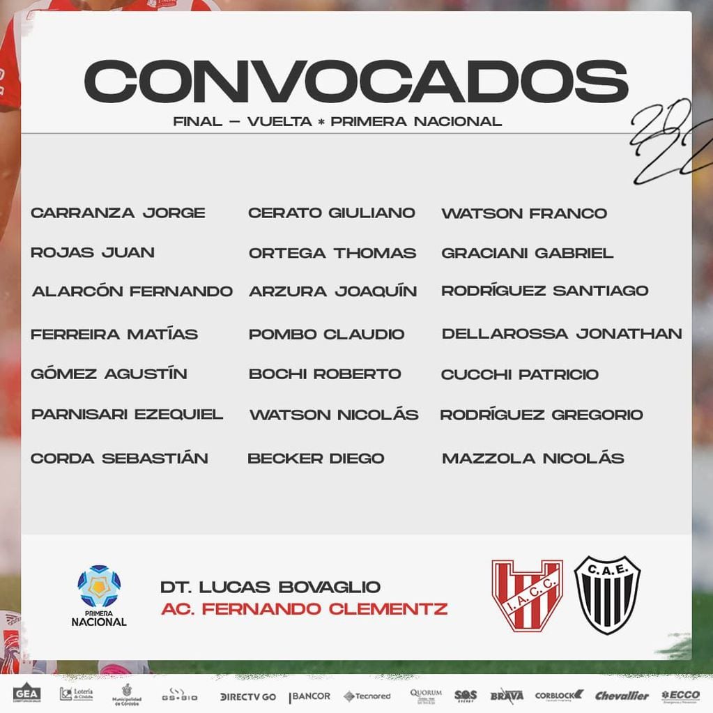 Lista de convocados para el partido final con Estudiantes de Caseros.