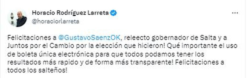 Larreta felicitó a Sáenz y remarcó la importancia de la boleta electrónica.