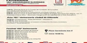 Esta semana finalizan las actividades por el 102° aniversario de la ciudad de Eldorado