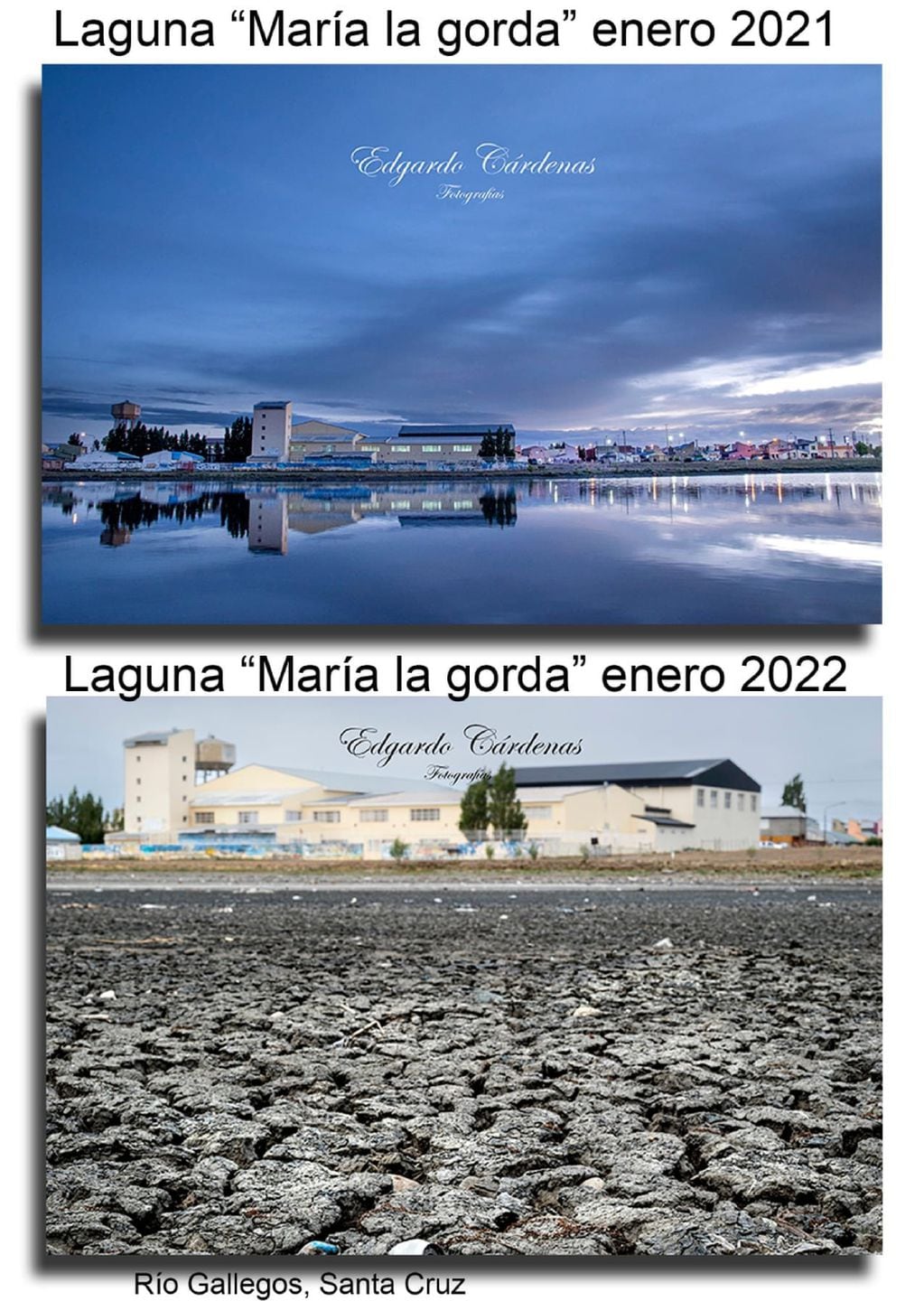 Edgardo Cárdenas Fotografías compartió en sus redes sociales imágenes de la Laguna "María la gorda" completamente seca.