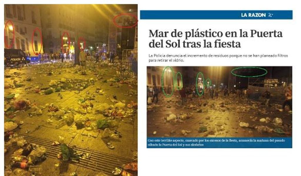 Montaje realizado el 16 de septiembre de 2019 con la imagen que se viralizó en redes (izquierda) y otra, publicada en medios españoles (derecha).